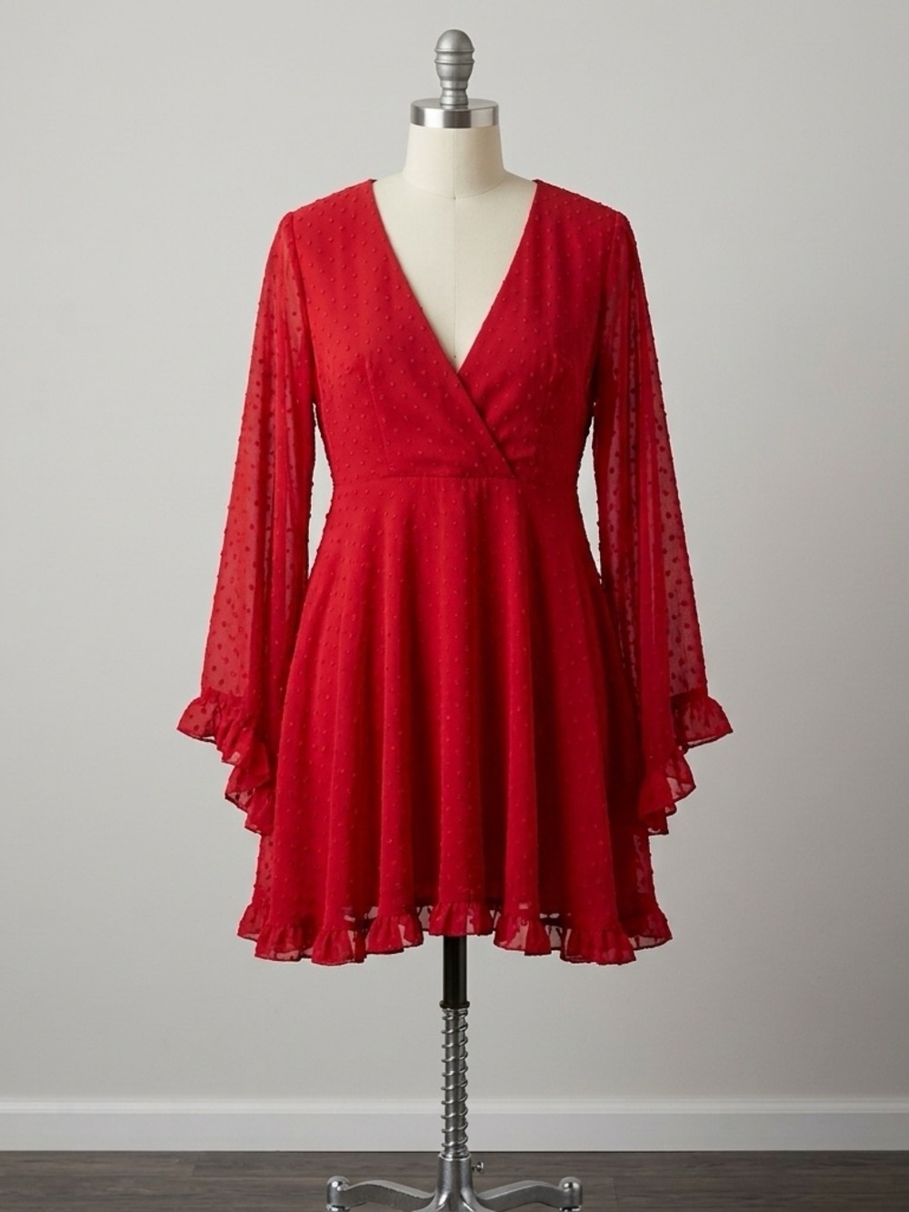 Boohoo Red Chiffon dramatic wide sleeve mini dress size 6
